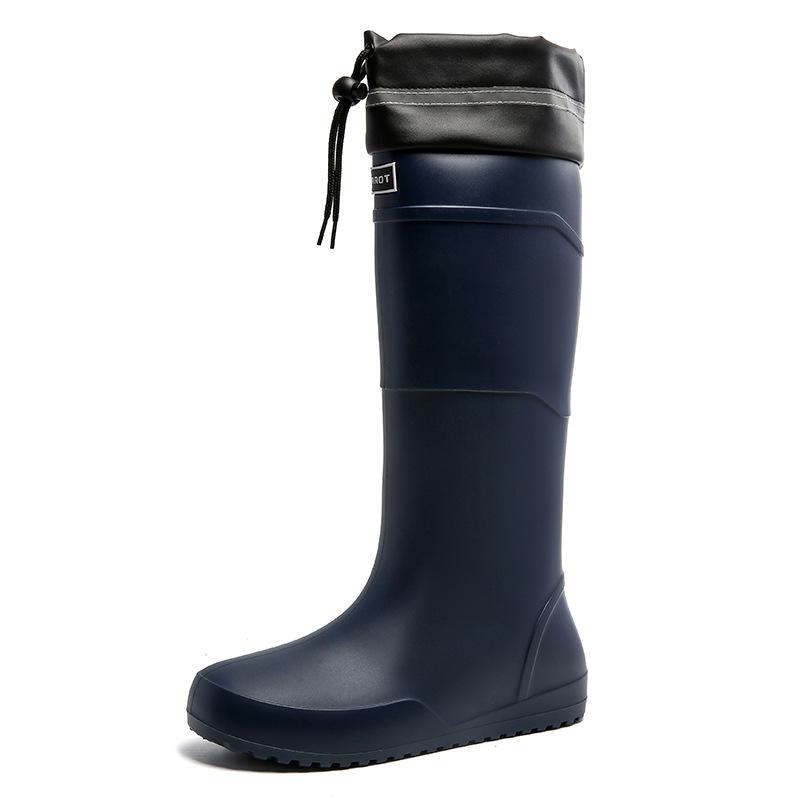 Water shoes extra high tube flat rain shoes men's closure plus fixed cotton lint long rain boots size waterproof glue shoes winter