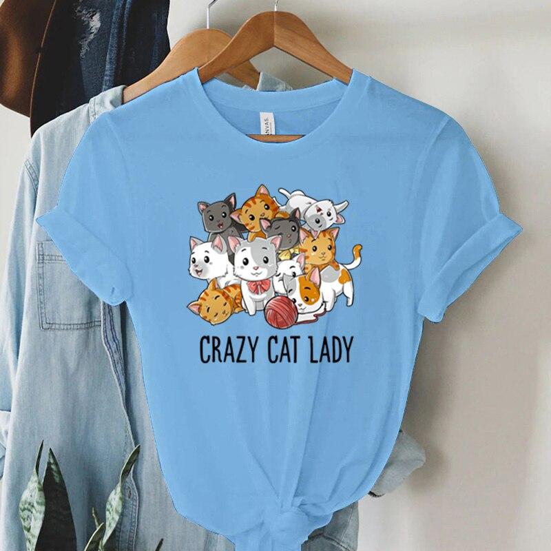 Crazy Cat Lady Graphic T Shirts Women Cartoon Animal Fashion Short Sleeve Y2k Top Tees Funny Cats Streetwear Women Clothing