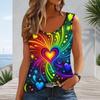 Women Plus Size Sleeveless Tank Top Swirl Rainbow Heart Star Burst Colorful Print Scoop Neck Top