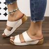 Fish mouth thick bottom slope heel beach one-word large size multi-color simple lady summer leaking toes outside wearing slippers