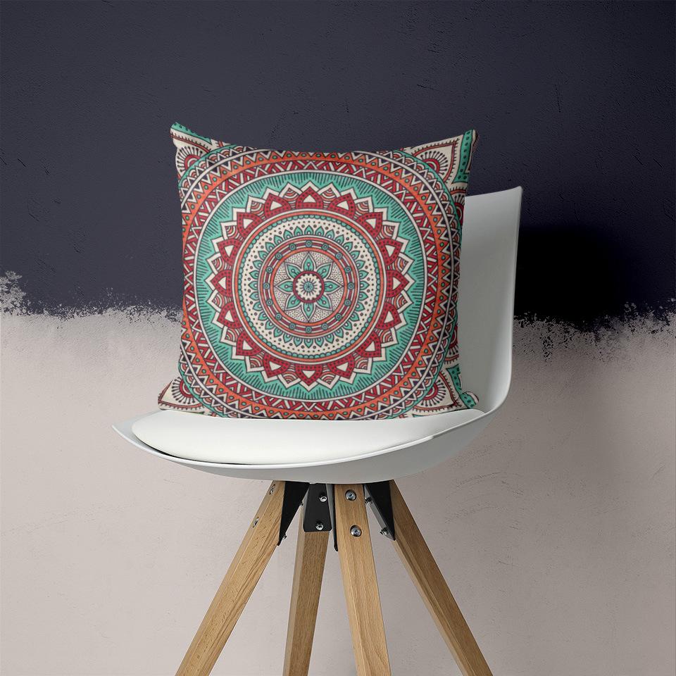 45x45cm Bohemian Cushion Cover Mandala Floral Pattern Peach Pillow Cover for Car Seat Sofa Library Pillow Cover