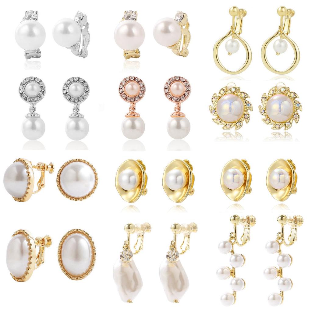 Baroque Pearl Clip-On Earrings for Women Without Pierced Ears