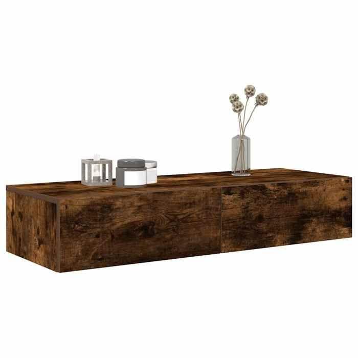 VidaXL Wall Shelf with Drawers Smoked Oak Engineered Wood, Wall Shelf with Cabinet, Wall Storage Unit, 859990