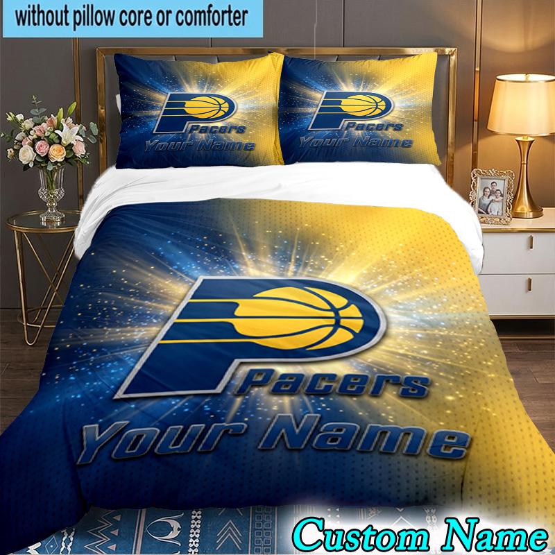 Custom Name 3PCS Pacers Basketball Team Bedding Set,Including Duvet Cover And 2pcs Pillowcases Perfect for Bedroom,Dormitory,Fan Christmas Gift