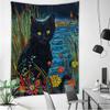 Psychedelic Black Cat Tapestry Wall Hanging Rose and Sunbeam Art Nouveau Floral Wall Art Animal Cat Lovers Gift Home Decor