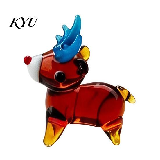 Modern Glass Xmas Sculpture Christmas Tree Figurine, Handmade Santa Deer Desk Decor, Miniature Tabletop Holiday Decoration Ornament for Car