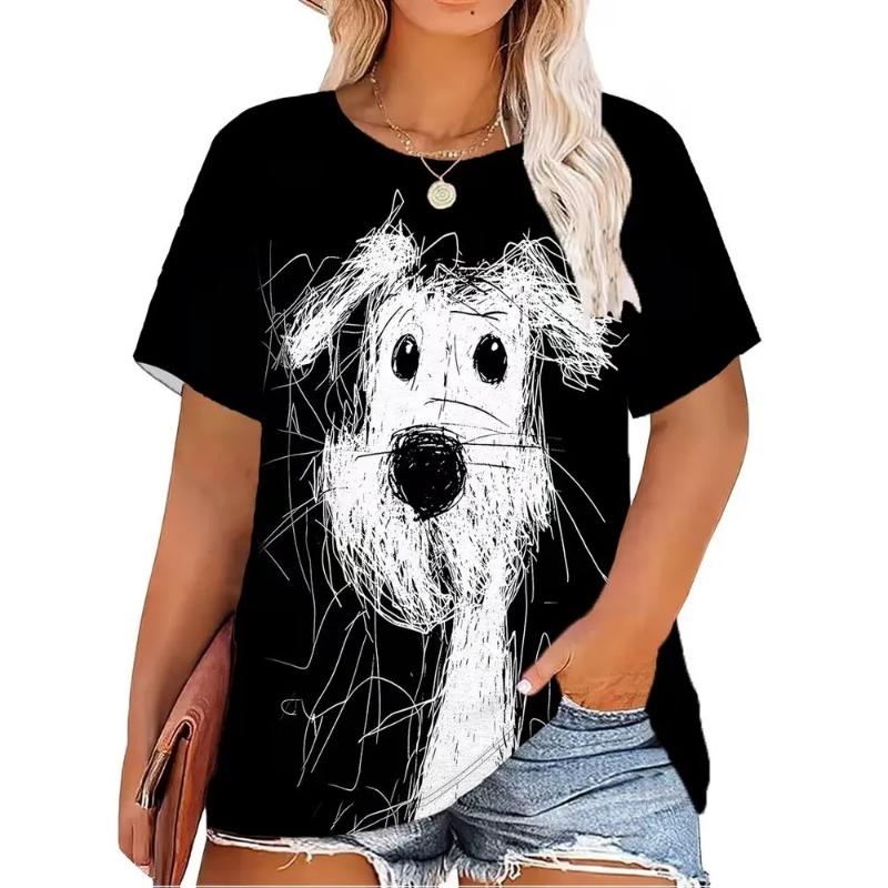 Modisches Damen Rundhals Kurzarm 3D Tier Farbdruck Tier Kurzarm Rundhals T-Shirt