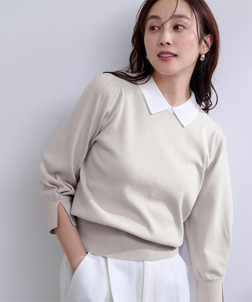 Yours BFXU1764 Collared Puff Sleeve Size Gray Women's Knit, M,