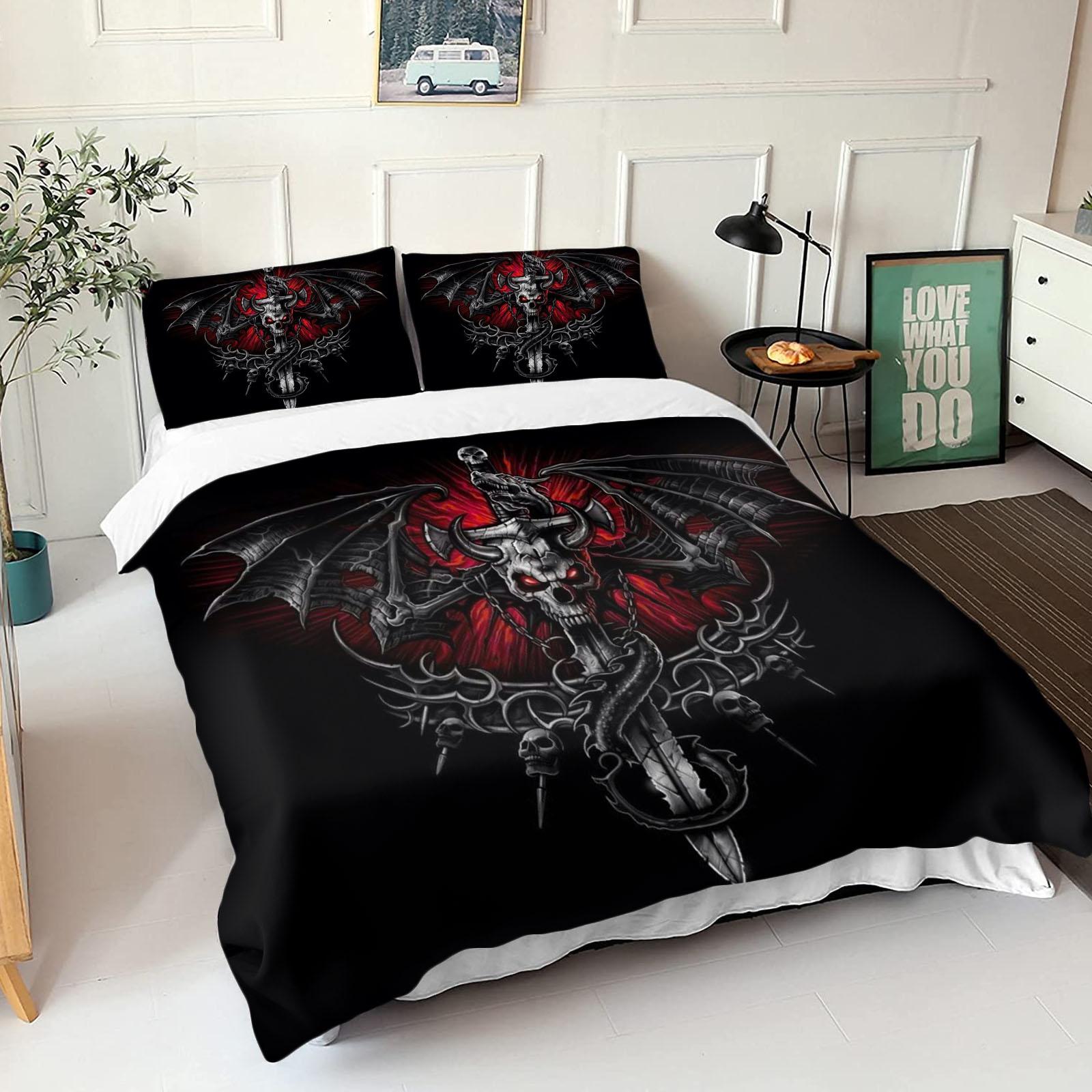 

Skeleton Quilt Cover Set 100% Polyester 3D Decor Print Comfortable Set Dark Style Breathable Bedding for Teenager Children EU Single(135*200cm)3pcs