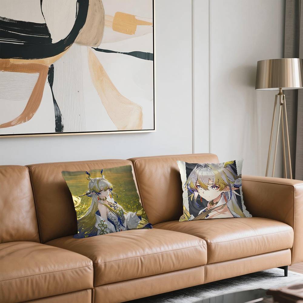 Arknights Shu Kissenbezüge Cartoon Sofa Dekorative Zuhause Doppelseitiger Druck Kurzplüsch Niedlicher Kissenbezug