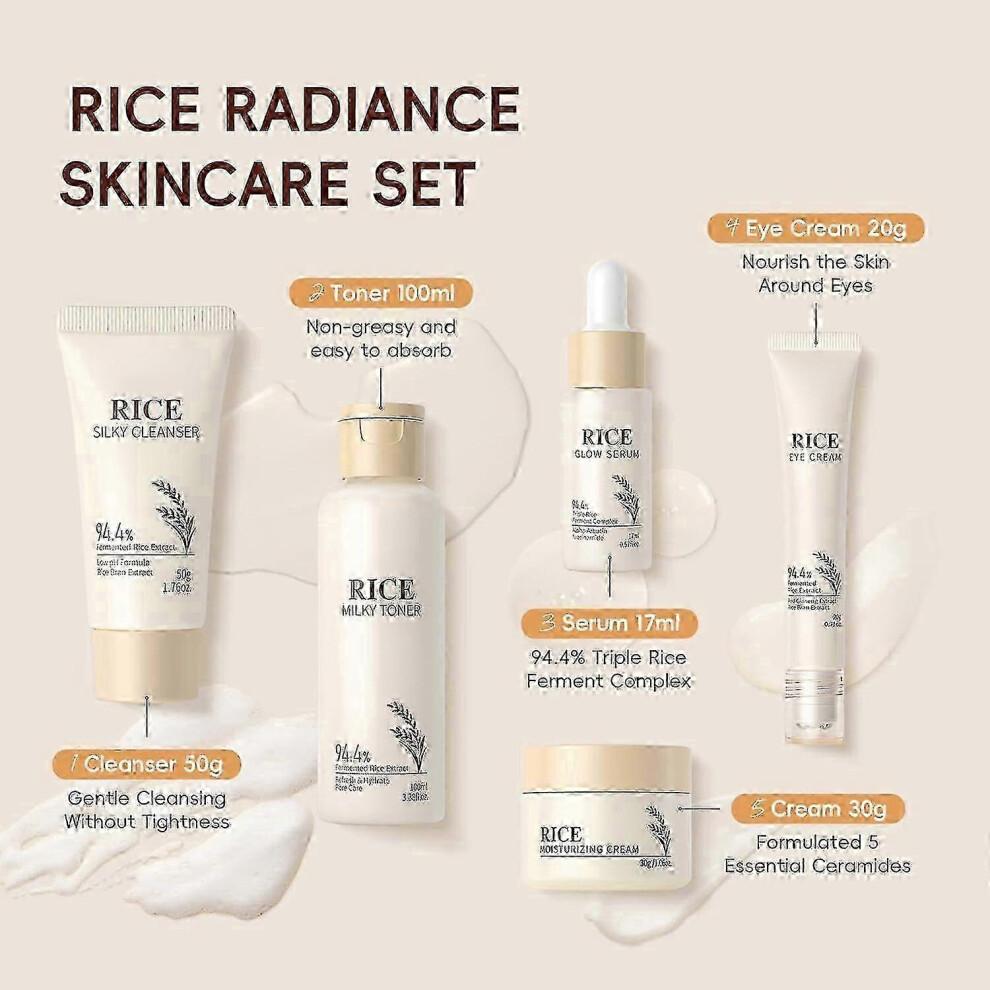 25-26 Complete Korean Skincare Set with Rice-Based Cleanser, Toner, Serum, and Cream for a Radiant Glass Skin Complexion