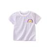 Girls' Purple Short-Sleeved T-Shirt Baby Rainbow Striped Half-Sleeved Pure Cotton T-Shirt Small Kidsren's Summer Round Neck Top 8