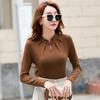 Korean Style Autumn Winter Long Sleeve Slimming Top Women Solid Color Round Neck Thickened Basic Shirt National Fashion Tshirt
