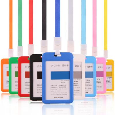 5set Plastic Solid Credit Card Cover Sleeve with Lanyard Office Student Girl Bus ID Card Holder Case Protector for Women Men