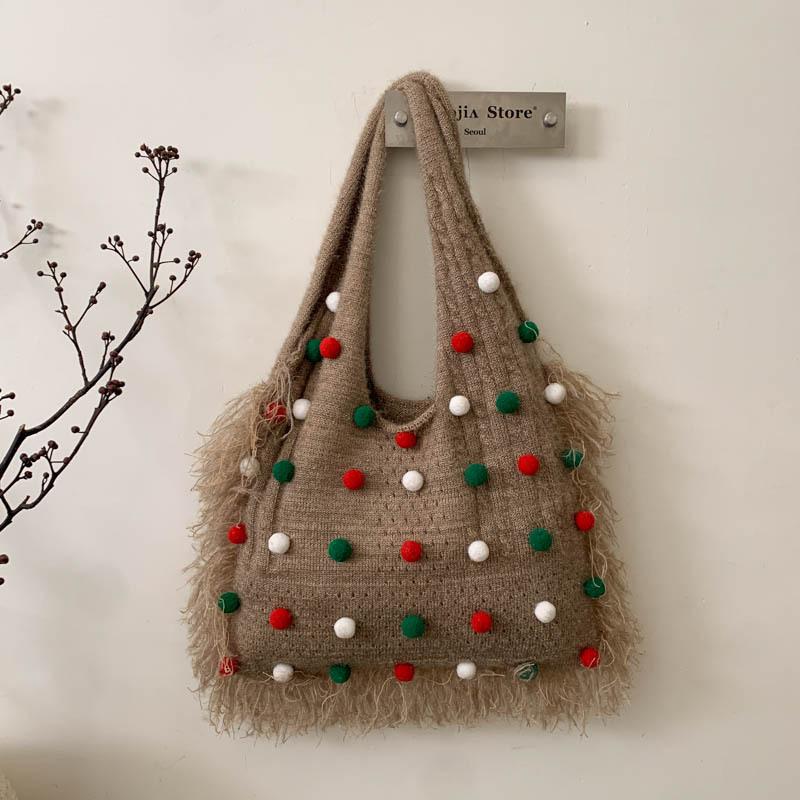 Damentasche: Stilvoll und lässig, Perlenbesetzte Ein-Schulter-Tasche, Stricktasche mit großem Fassungsvermögen