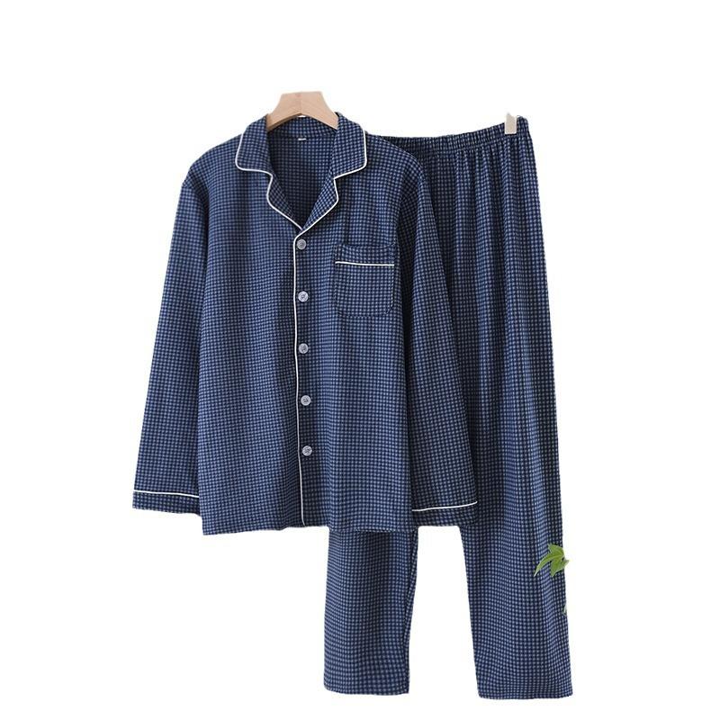 Men's Pajama Set Fall Winter Thick Warm Long Sleeve Tops Pants Pajama Sets Soft Plaid 2 Piece Button Down Lounge Set for Men Lapel Comfort Sleepwear