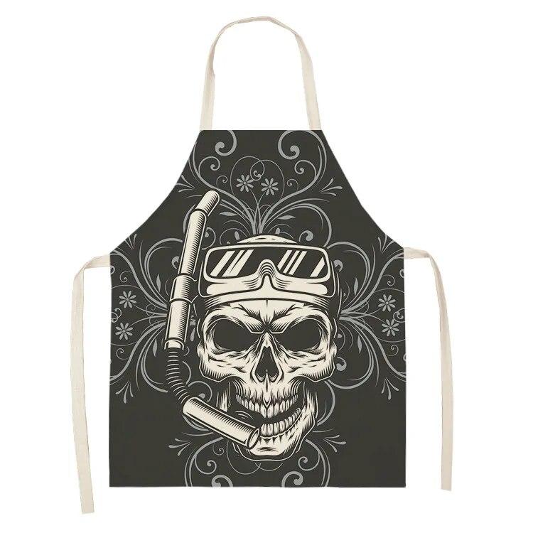 Women's Kitchen Apron Skull Print Waterproof Cooking Oil Proof Linen Stain Proof Chef's Apron Cleaning Tools 47X38CM 68X55CM