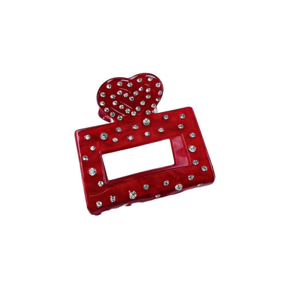 Acetic Acid Vermilion Lips Hair Claw Vintage Rhinestone Shark Clip Hollow Heart Hair Clip  Women