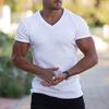Yousheng Men V-Neck Short Sleeve T-Shirt Fitness Slim Fit Sports Stripes Solid Color Tee Tops Breathable Gym Clothing for Sports Travel Office