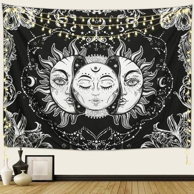 VIKAMA Vintage EthnicStyle Tapestry Sun And Moon Bedroom Decoration Meditation Room Wall Hanging Wall Decoration