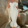European and American New Solid Color Temperament Mesh Design Tube Top Dress Sexy Slim Fish Tail Party Party Dress