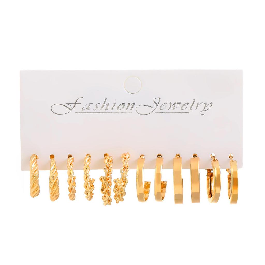 XP17 Women's Retro Geometric Butterfly Pearl Hoop Earrings Set