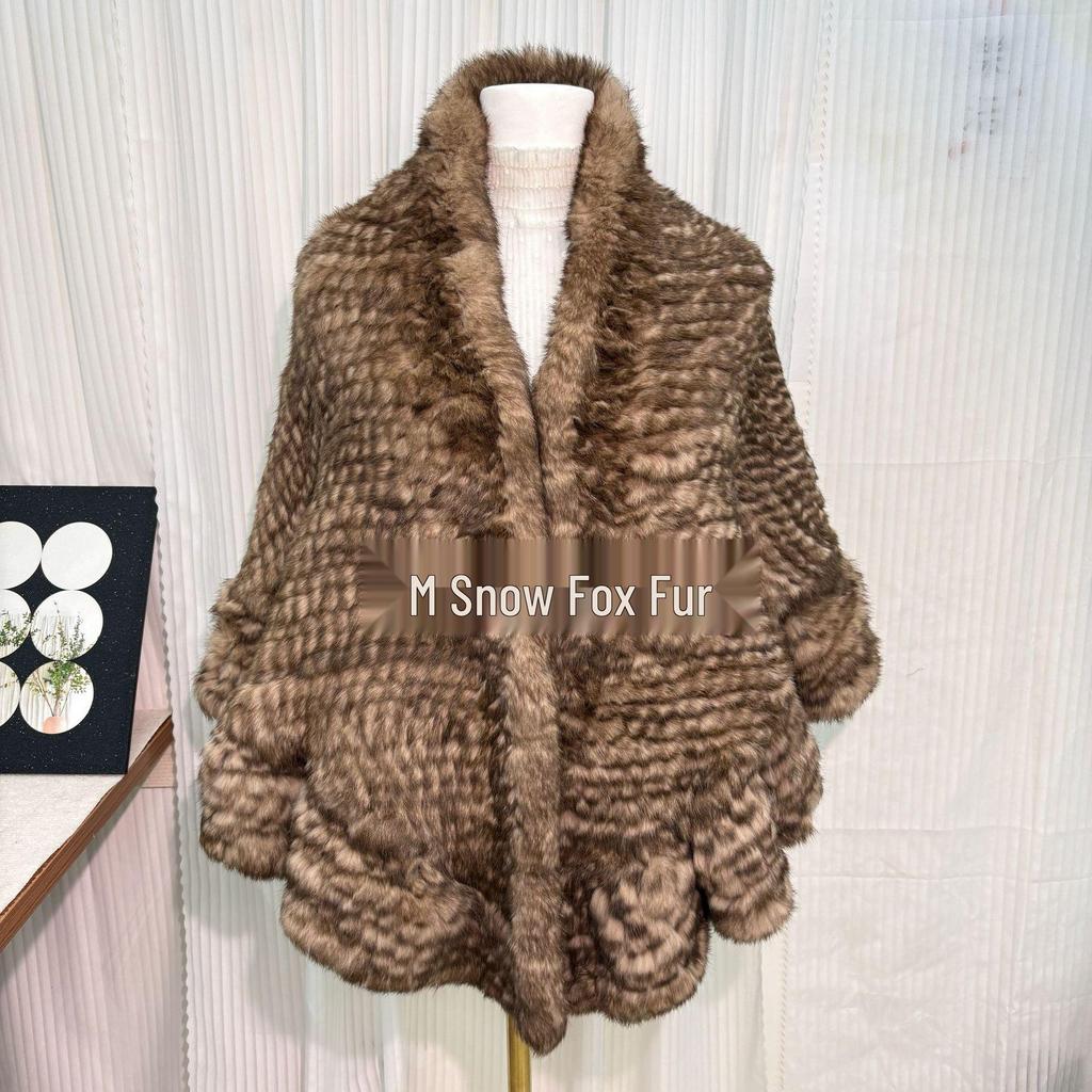 2026 Women's Double-Sided Woven Rabbit Fur Shawl Coat