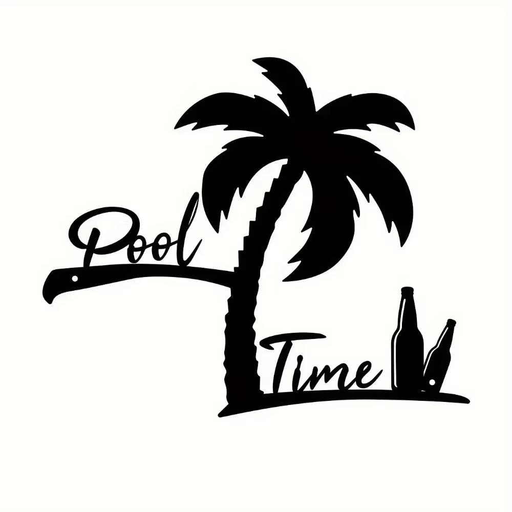 Wandkunst aus Metall mit Palmenmotiv im Küstenstil – für die Zeit am Pool. Metallschild für den Außenbereich. Dekoration für die Poolparty zu Hause. Allgemein passendes Hängeornament.