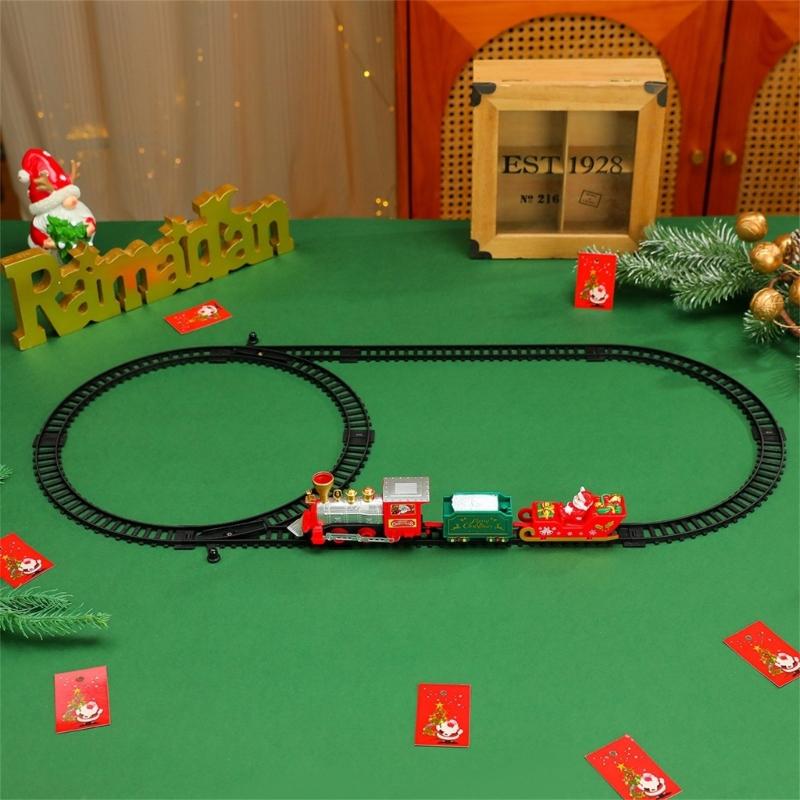 Plastic Christmas Toy Train and Truck Set with Battery Operated Motion for Holiday Shelf Display, Kids Ages 3+ and Family Use