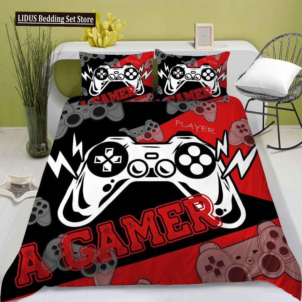 Gamer Duvet Cover Set Rotating Music Comforter Cover Gamepad Gaming Bedding Set For Boys Headphone Bedspreads Cover Queen Size