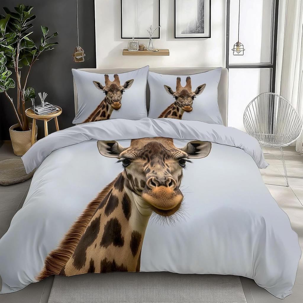 3D Giraffe Duvet Cover 2Pcs Reversible Giraffe Bedding Set, Soft Easy Care Microfiber Comforter Quilt Cover With Zipper Closure