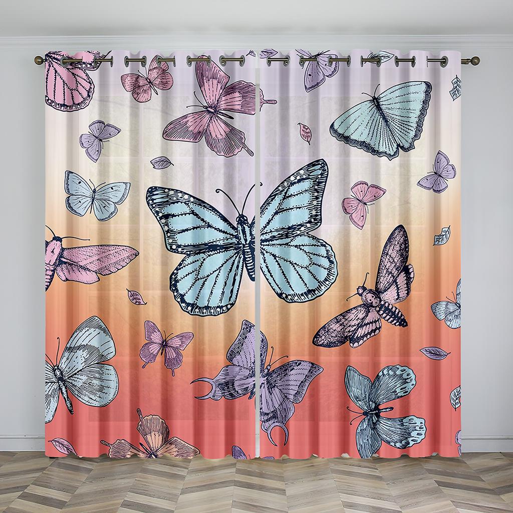 Kolorowe Zasłony z Motywem Motyli Salon Sypialnia Cienkie Zasłony Dekoracja Domu 2 Sztuki Antystatycznych Haczyków Zasłony