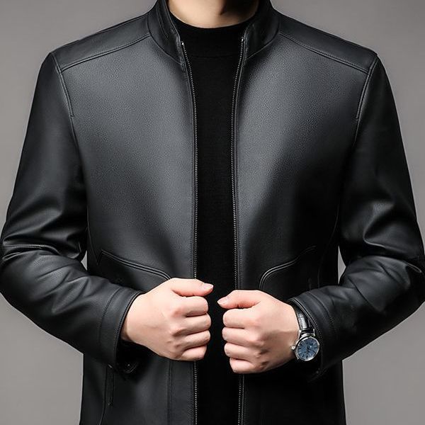 

Кожаные мужские весенне-осенние новые модные тонкие повседневные пальто с воротником-стойкой, мужские кожаные куртки в деловом стиле M