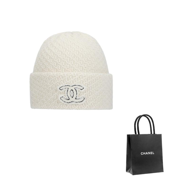 

CHANEL Monochrome Design Cashmere Wool Hat Women s White білий