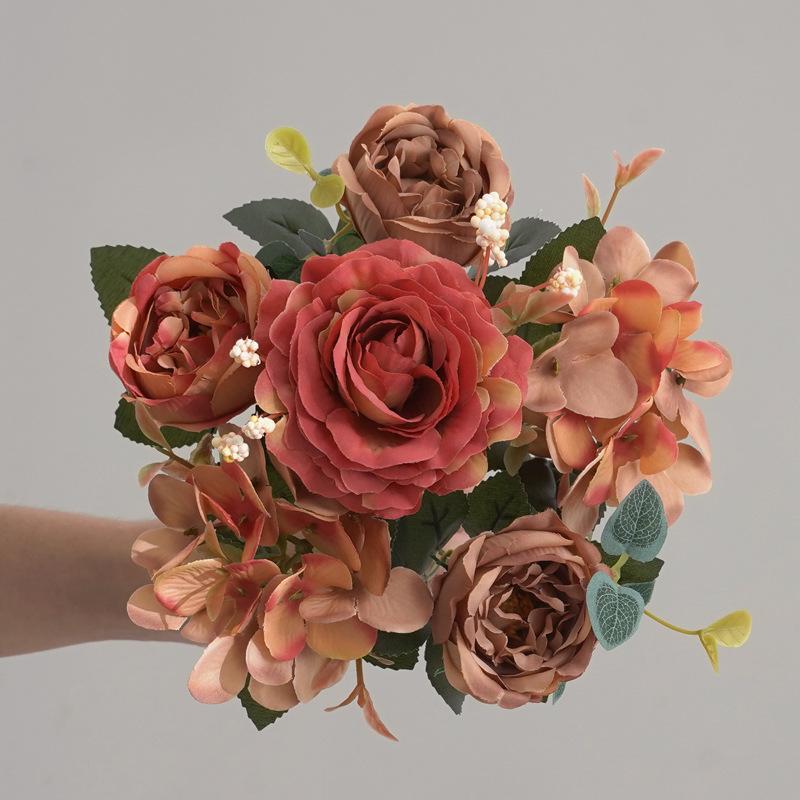 

6-Petal Artificial Rose Imitation Flowers Bride Bouquet Wedding Christmas Living Room Table Decoration For Vase Home Diy Fake Pl помаранчевий