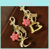 Floral Alphabet Keychain For Women With Metal Electroplating Flower Pendant Gift For Bag Decor