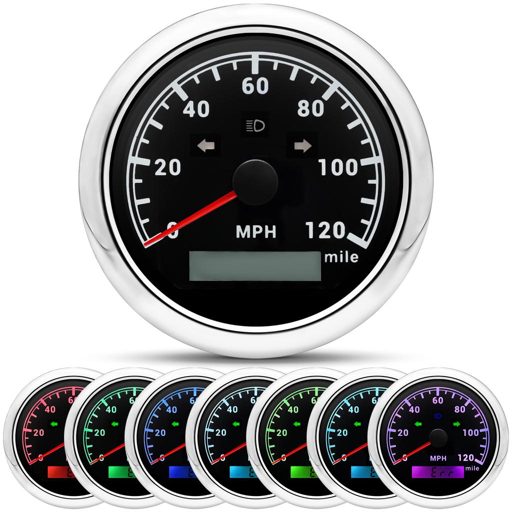 85MM Car Boat GPS Speedometer 0-200MPH Gauge Waterproof Speed Meter With 7 Colors Backlight for Marine Auto Motorcycle 12V/24V