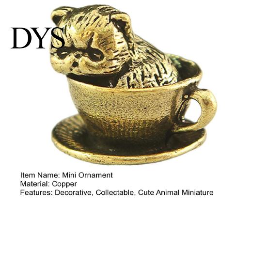 Artistic Home Office Desk Decor Miniature Teacup Cat Statue, Cute Brass Dog Figurine, Landscape Decorative Accents Collectable Animal for DIY