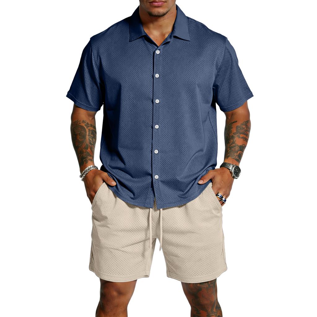 Men's Casual Lightweight Breathable Short-Sleeve Shirt And Shorts Set
