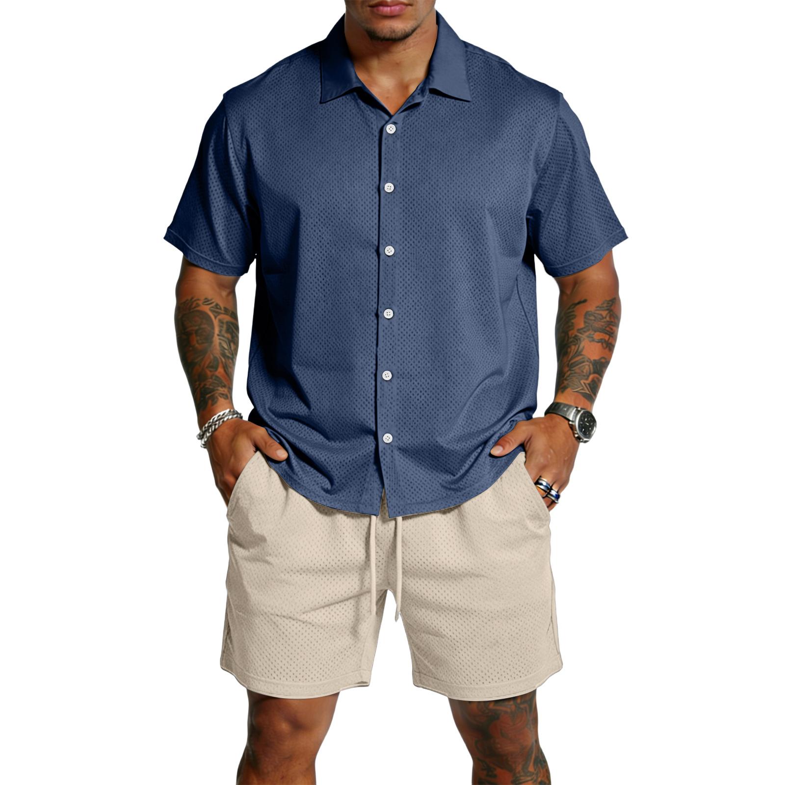 

Men Short Sleeve Button Down Shirt Classic Regular Fit Lightweight Soft Fabric Casual Collared Top for Everyday Wear XL Темно-синій