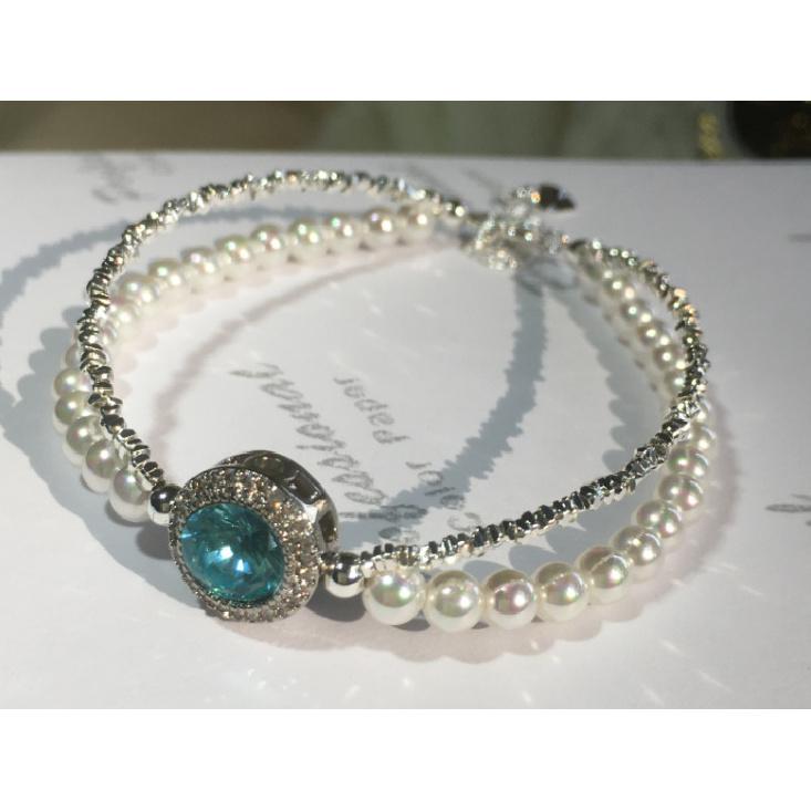

New sea blue pearl and silver double-layer bracelet for women, cat-eye casual style, gift for girls and best friends, live stream jewelry Sea Blue Pearl and Silver