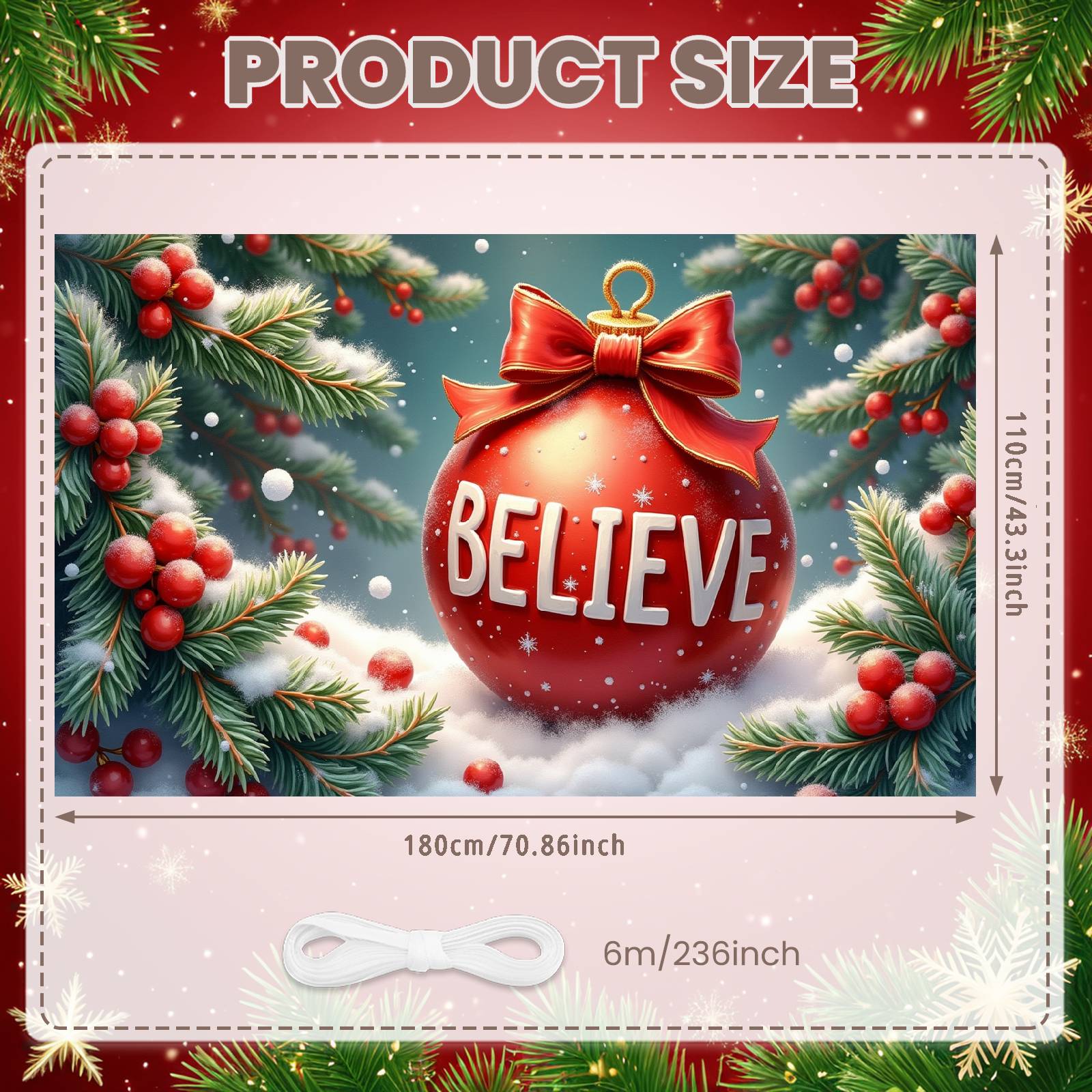 

Festive Banner Red Theme Xmas Banner Holiday Banner Pine Branch For Home Decoration Mall Decoration Indoor Decor