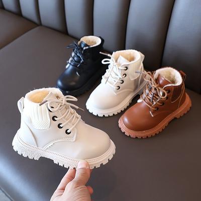 Winter New Children's Martin Boots with Velvet Cotton Shoes Short Boots Girls' Snow Boots Baby Shoes Boys' Leather Boots