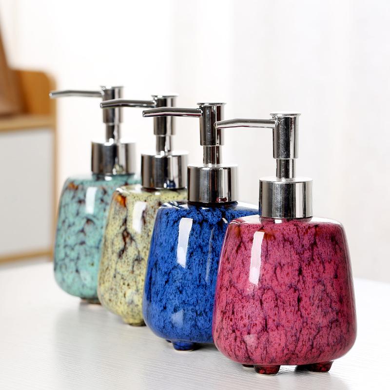 300ml soap dispenser hand washing liquid bottle Ceramic kiln change shampoo shower gel Stainless steel pump head lotion bottle