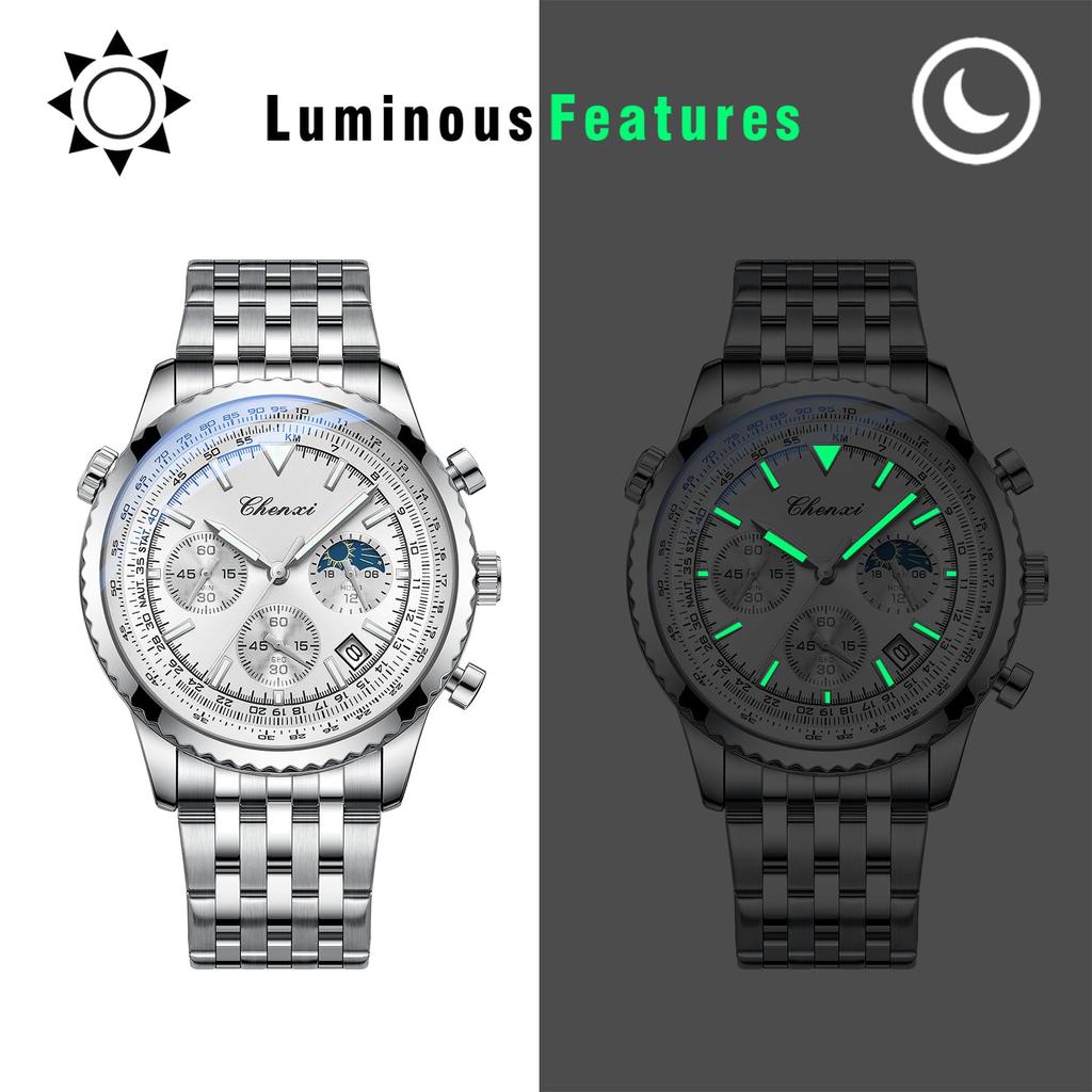Stainless Steel Watch with Analog 3ATM Water Small Luminous Quartz Silver A Fashionable Accessory for and Boyfriends Men's Calendar, Display,