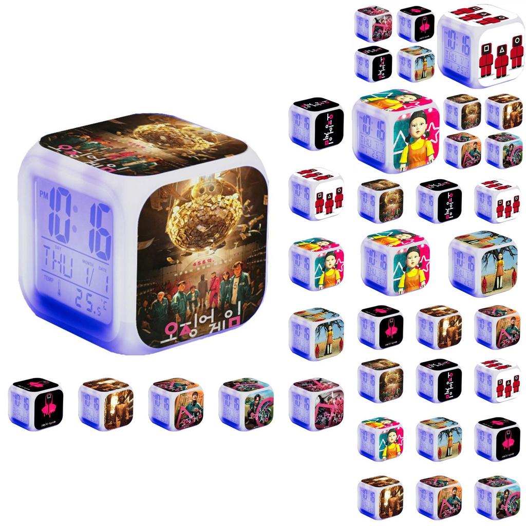 Led Game Squid Alarm Clock Multifunction 7 Color Change Digital Luminous Gift