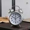 3-inch Retro Silver Ringing Metal Alarm Clock with Night Light - Stylish, Multifunctional Bedside Clock for Students