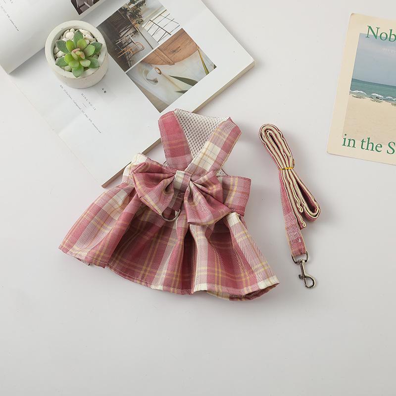 Pet JK Plaid Skirt Harness and Leash Set for Cats and Puppies