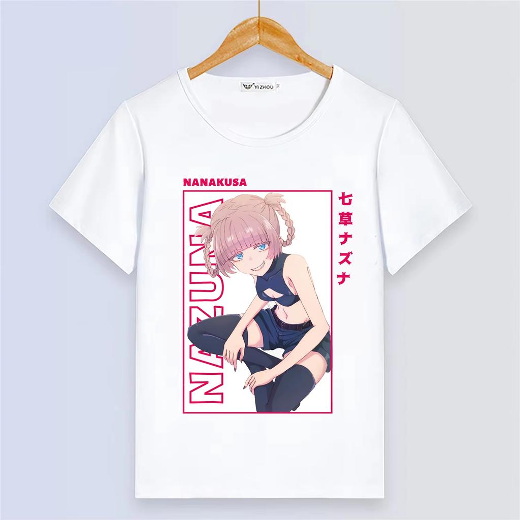 Anime Yofukashi no Uta Summer Short Sleeve Cartoon Print White Breathable Top Women And Men T-Shirt