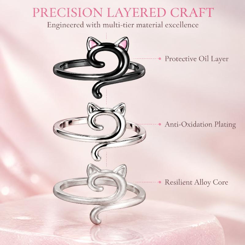 1Pcs Adjustable Cat Open Ring Drip Oil Cat Ear Design Smooth Polished Metal Ring Cute Animal Jewelry Gift For Women Party Decor